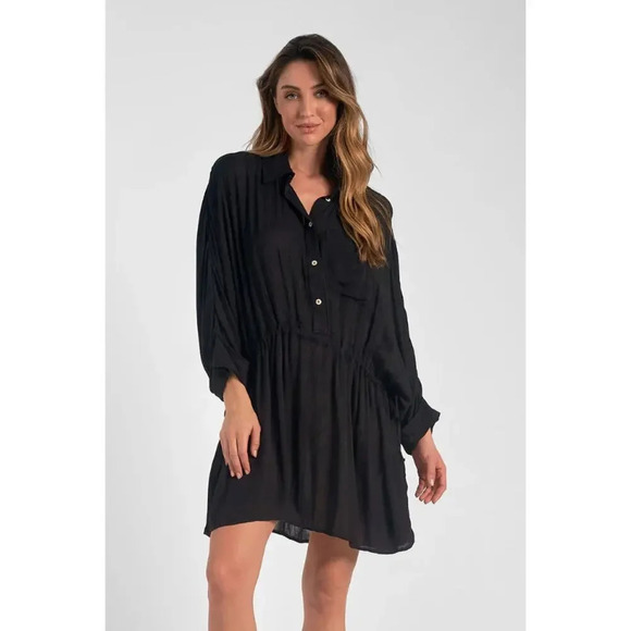 NWT Elan Black Button Front Tunic Shirt Dress Size Small - Picture 1 of 6